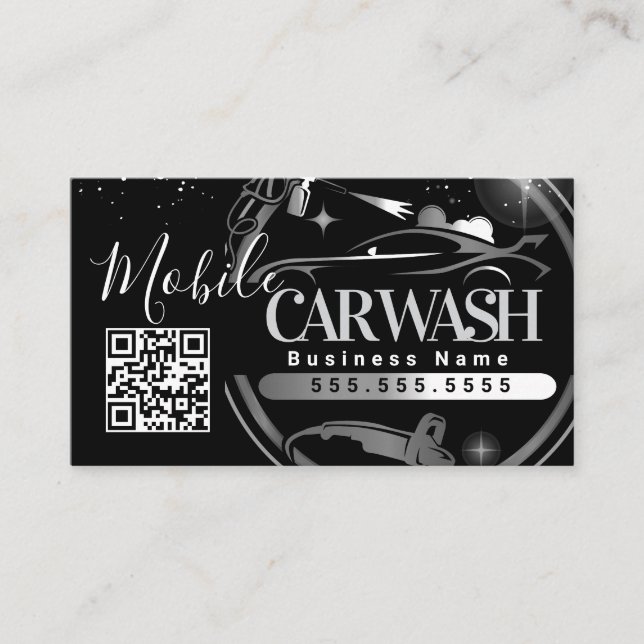 Mobile Car Wash Detail - Business Logo QR Code B Business Card (Front)