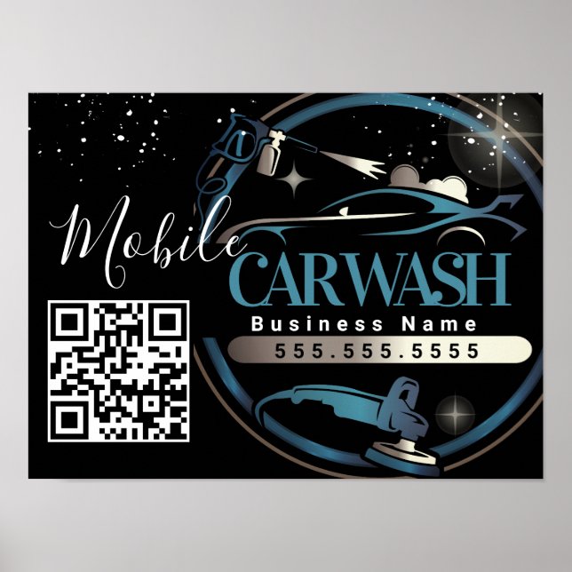 Mobile Car Wash Detail - Business Logo QR Code  Poster (Front)