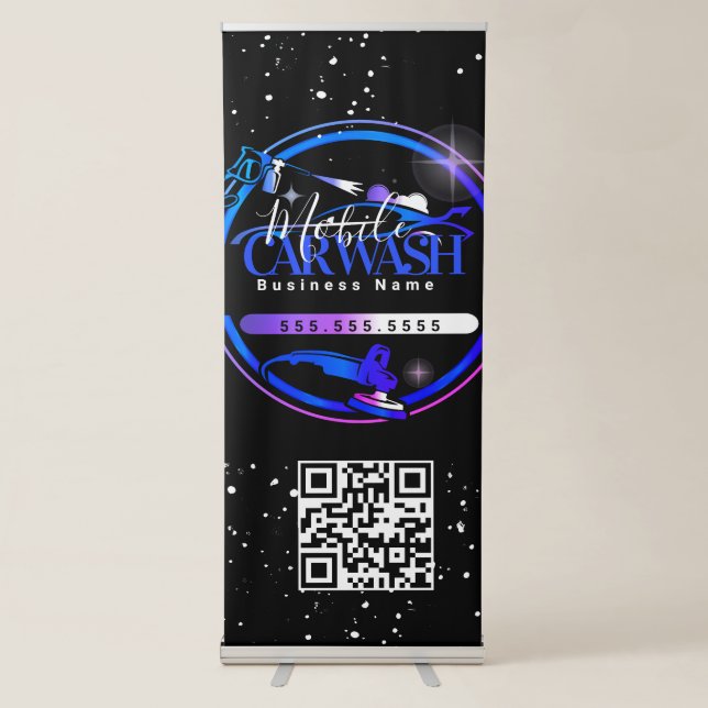 Mobile Car Wash Detail - Business Logo QR Code  Retractable Banner (Front)