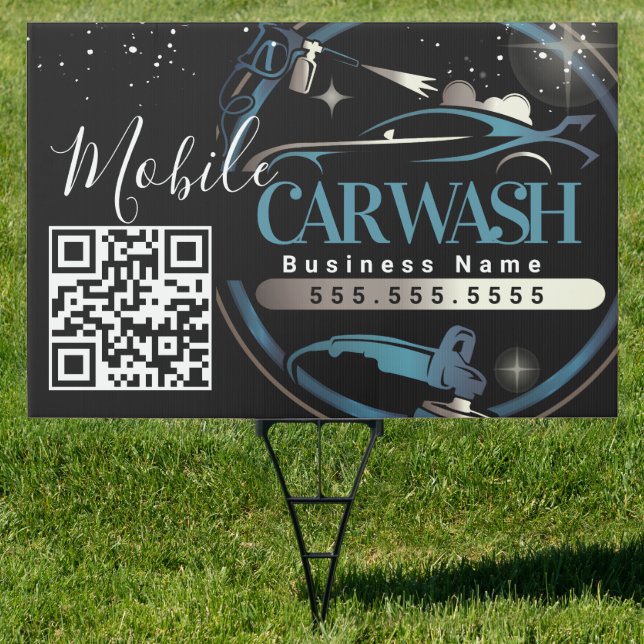 Mobile Car Wash Detail - Business Logo QR Code  Sign (Insitu)