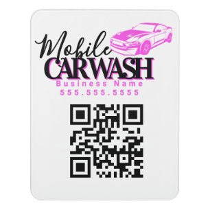 Mobile Car Wash Detail Business QR Code Door Sign
