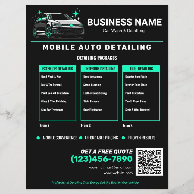 Mobile Car Wash & Detailing Custom Flyer (Front)