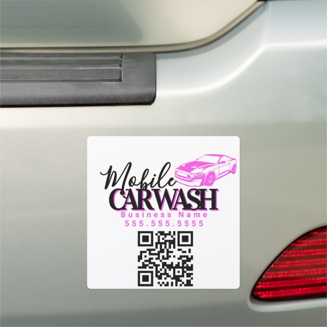 Mobile Car Wash Detailing Logo QR Code Magnet (In Situ)