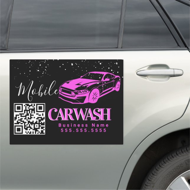 Mobile Car Wash Detailing Logo QR Code Magnet (In Situ)
