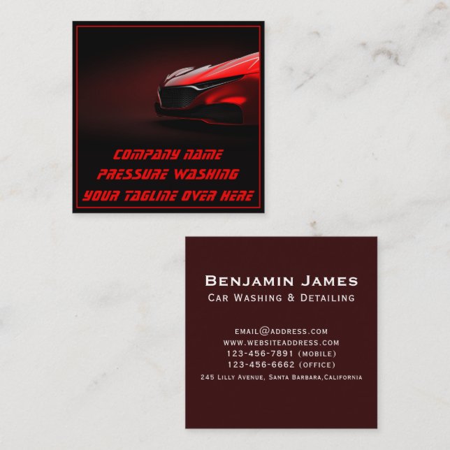Mobile Car Wash Detailing Pressure Washing Black Square Business Card (Front/Back)