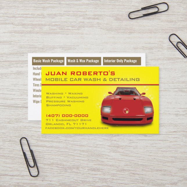 Mobile Car Wash Detailing Pressure Washing Busines Business Card (Front/Back In Situ)