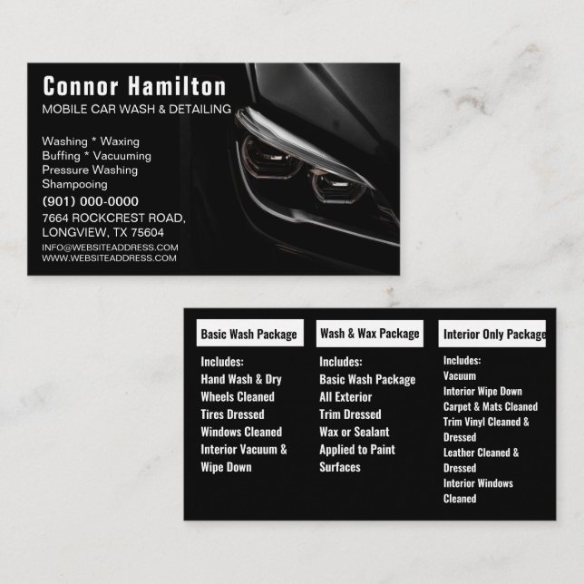 Mobile Car Wash Detailing Pressure Washing   Business Card (Front/Back)