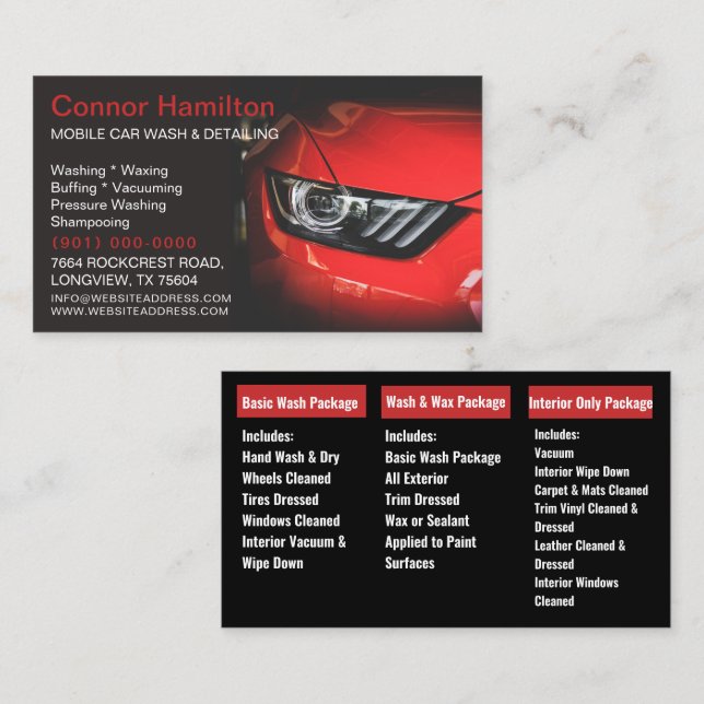Mobile Car Wash Detailing Pressure Washing  Business Card (Front/Back)
