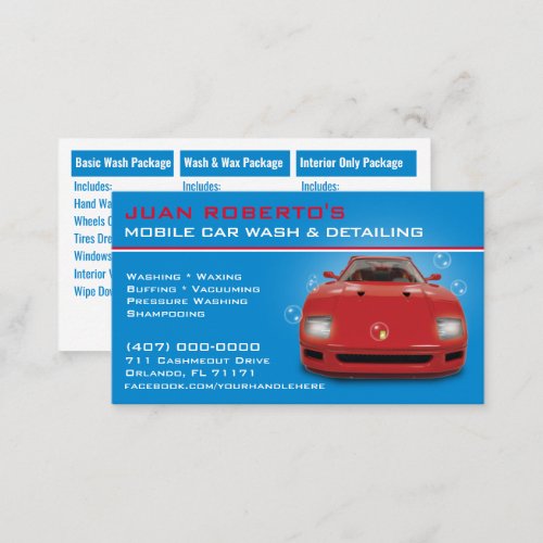 Mobile Car Wash Detailing Pressure Washing Business Card