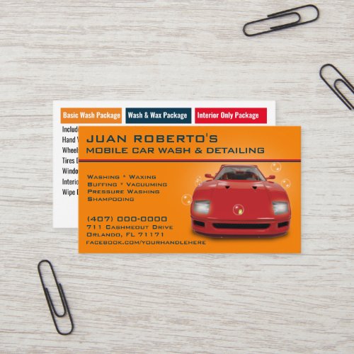 Mobile Car Wash Detailing Pressure Washing Business Card