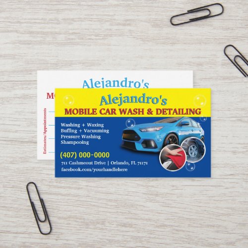 Mobile Car Wash  Detailing _ Pressure Washing Tem Business Card