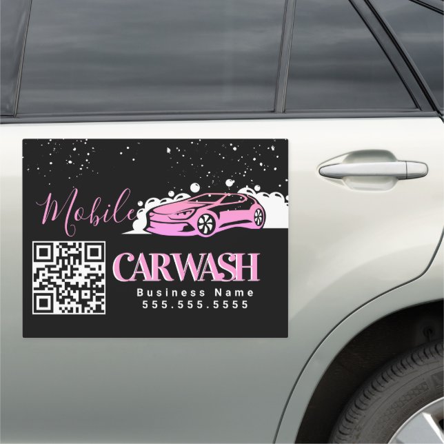 Mobile Car Wash Detailing Vehicle Logo QR Code C Magnet (In Situ)