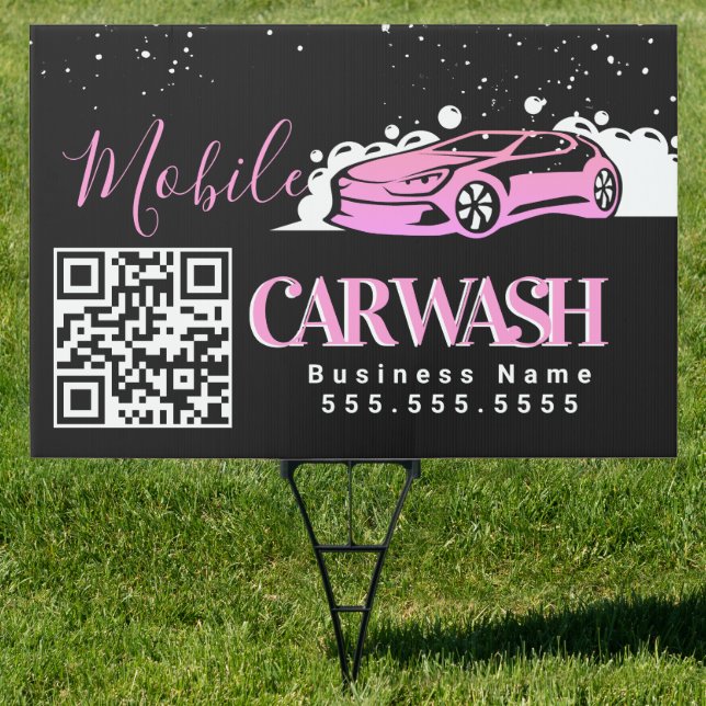 Mobile Car Wash Detailing Vehicle Logo QR Code C Sign (Insitu)