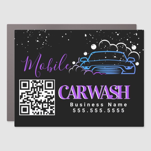 Mobile Car Wash Detailing Vehicle Logo QR Code D Magnet (Front)