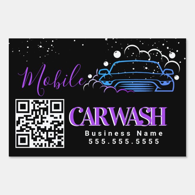 Mobile Car Wash Detailing Vehicle Logo QR Code D Sign (Front)
