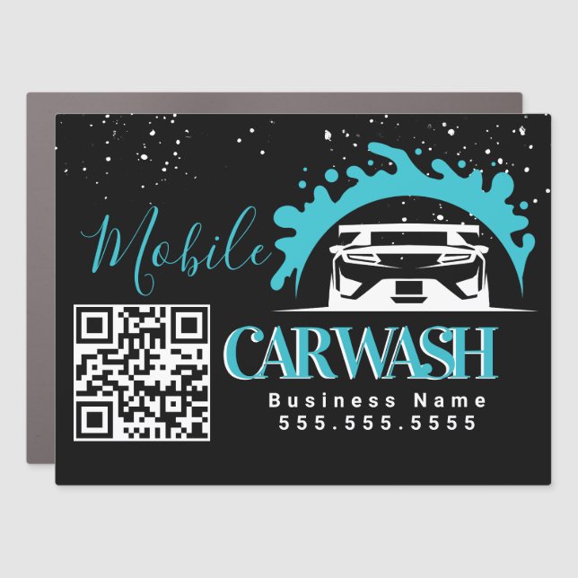 Mobile Car Wash Detailing Vehicle Logo QR Code F Magnet (Front)