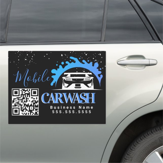 Mobile Car Wash Detailing Vehicle Logo QR Code G Magnet (In Situ)