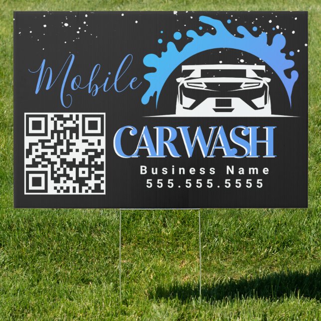 Mobile Car Wash Detailing Vehicle Logo QR Code G Sign (Insitu)