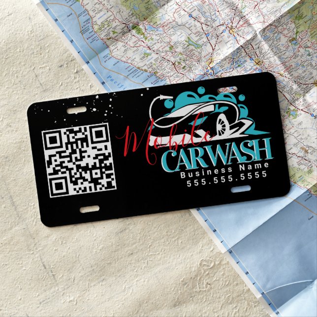 Mobile Car Wash Detailing Vehicle Logo QR Code  License Plate (In Situ)
