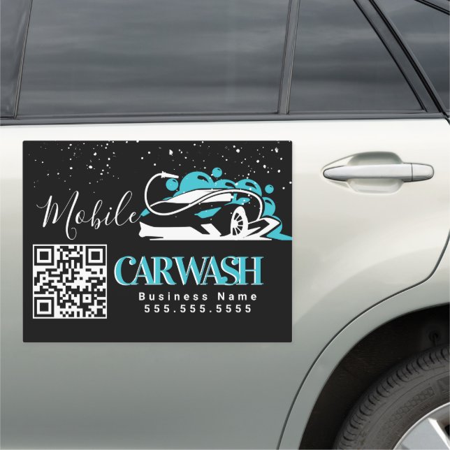 Mobile Car Wash Detailing Vehicle Logo QR Code  Magnet (In Situ)