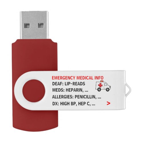 Mobile Emergency Medical Info Personalized Flash Drive