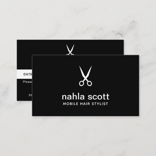 Mobile Hair Stylist Modern Black Scissors Appointment Card