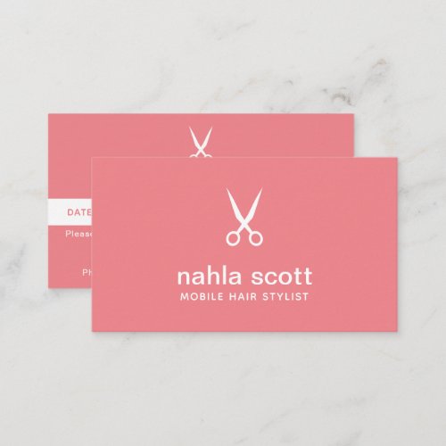 Mobile Hair Stylist Modern Coral Scissors Appointment Card