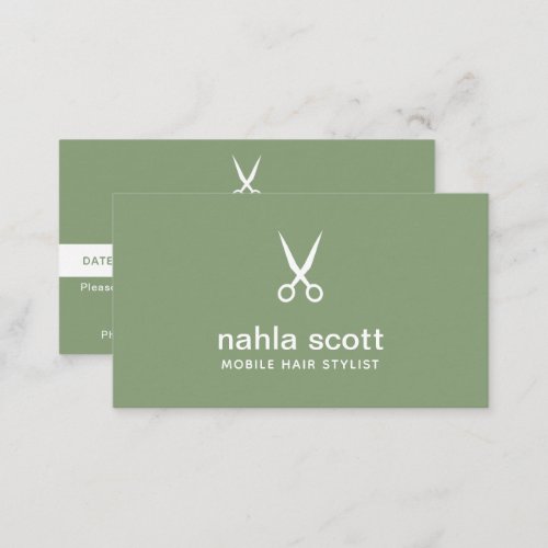 Mobile Hair Stylist Modern Green Scissors Appointment Card