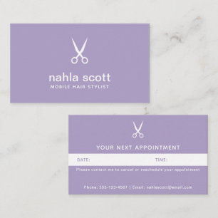 Mobile Hair Stylist Modern Purple Scissors Appointment Card