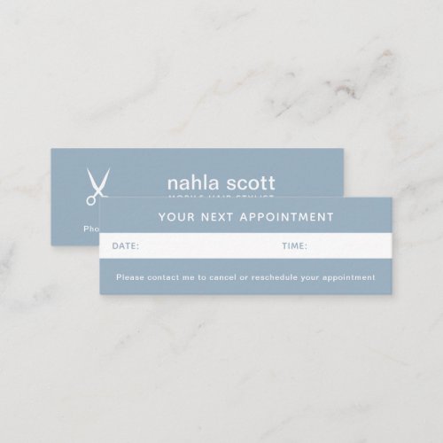 Mobile Hair Stylist Scissors Blue Appointment Mini Business Card