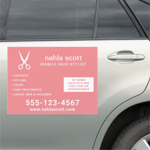 Mobile Hair Stylist Scissors Coral 18x24 Car Magnet