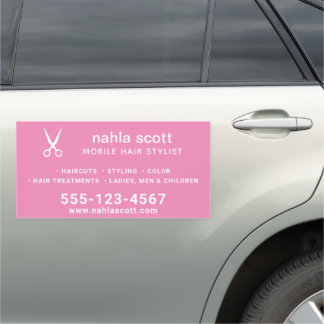 Mobile Hair Stylist Scissors Dark Pink 12"x24" Car Magnet