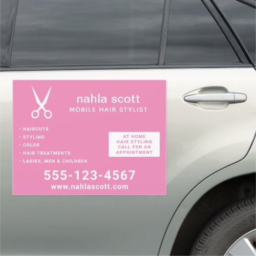 Mobile Hair Stylist Scissors Dark Pink 18x24 Car Magnet