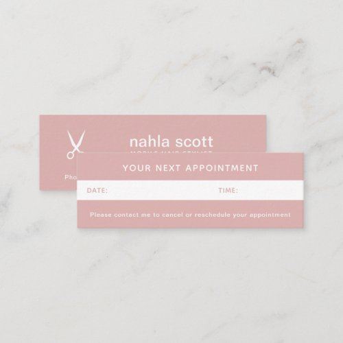 Mobile Hair Stylist Scissors Dust Pink Appointment Mini Business Card