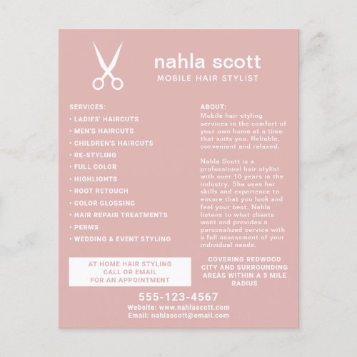 Mobile Hair Stylist Scissors Modern Dusty Pink Flyer