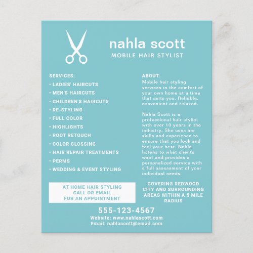 Mobile Hair Stylist Scissors Modern Teal Flyer