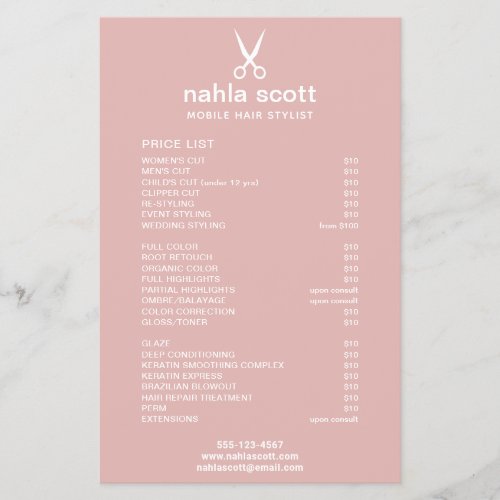 Mobile Hair Stylist Scissors Price List Dusty Pink Flyer