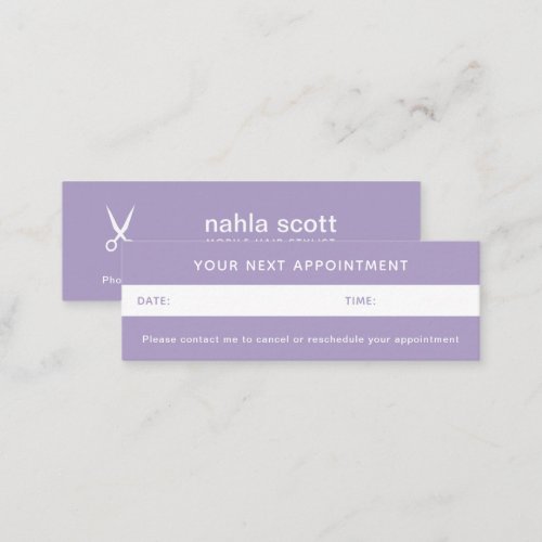 Mobile Hair Stylist Scissors Purple Appointment Mini Business Card