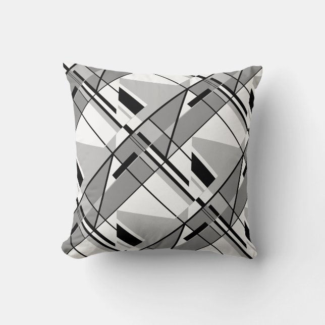 Mobile in Gray White Black Geometric Shapes Motif Throw Pillow (Front)