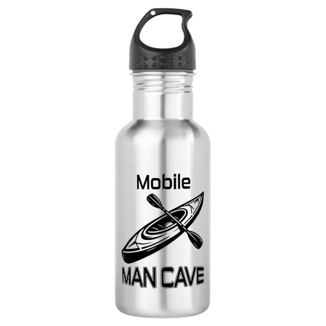 Mobile Man Cave Kayak Stainless Steel Water Bottle (Front)