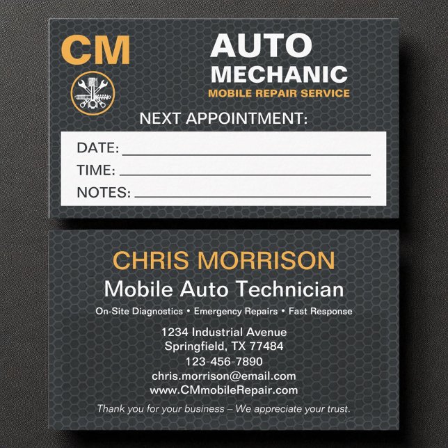 Mobile Mechanic Auto Car Repair Appointment Card (Creator Uploaded)