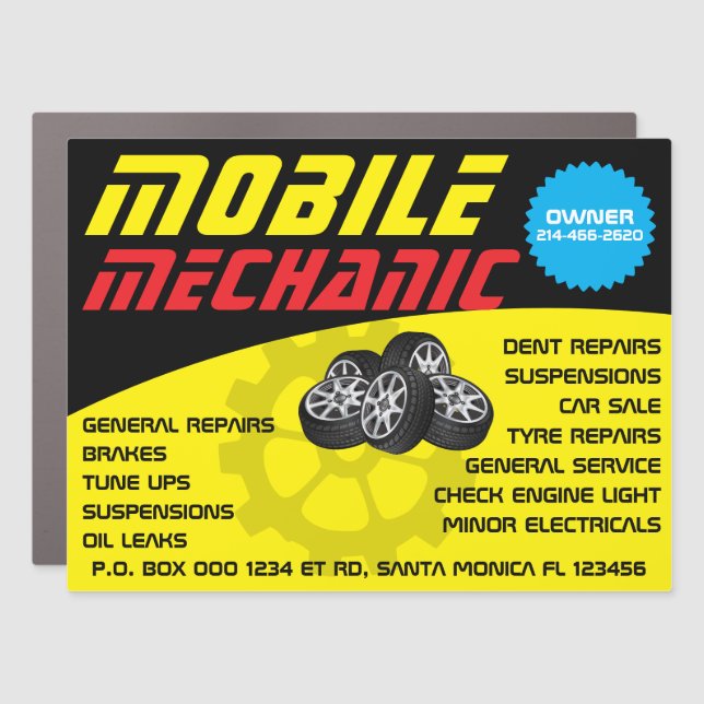 Mobile Mechanic Auto Repair Custom Yard Car Magnet (Front)