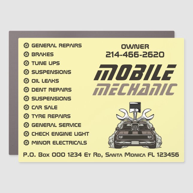 Mobile Mechanic Auto Repair Custom Yard Car Magnet (Front)