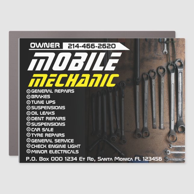 Mobile Mechanic Auto Repair Custom Yard Car Magnet (Front)
