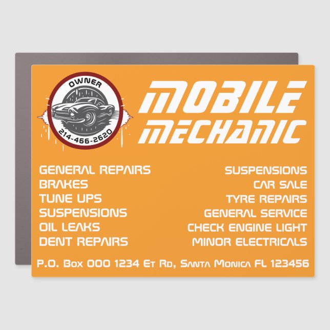 Mobile Mechanic Auto Repair Custom Yard Car Magnet (Front)