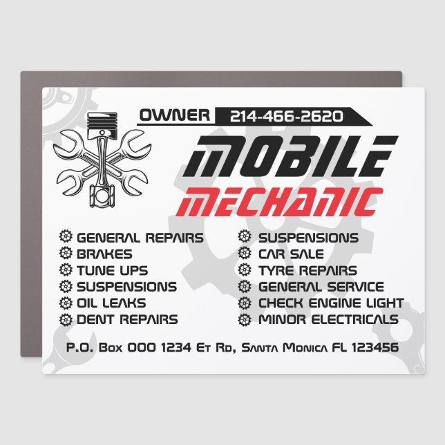 Mobile Mechanic Auto Repair Custom Yard Car Magnet (Front)