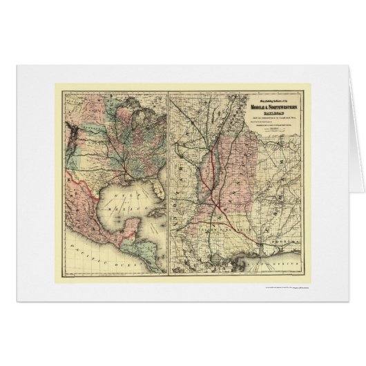 Mobile & Northwestern Railroad Map 1871 Cards (Front Horizontal)
