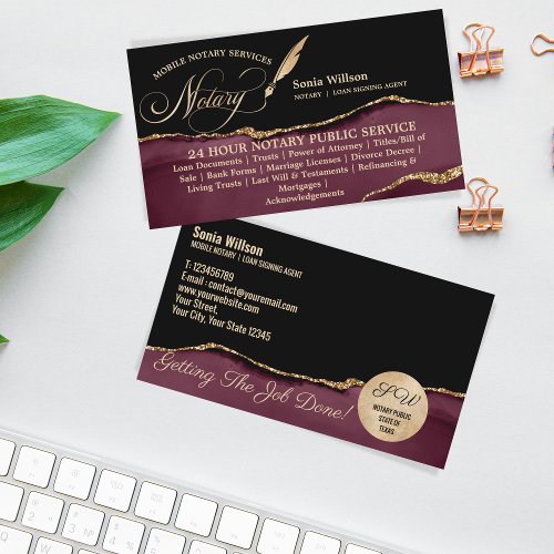 Mobile Notary and Loan Signing Agent Feather Pen Business Card