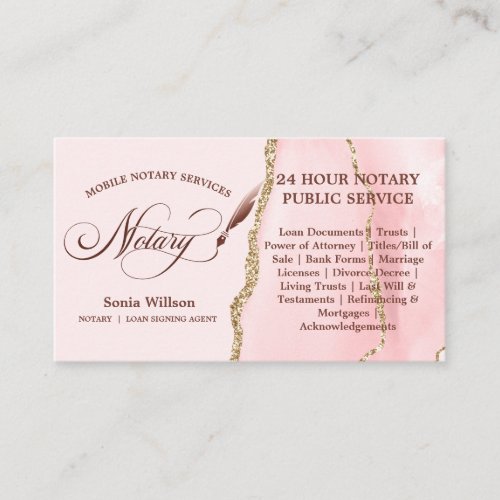 Mobile Notary and Loan Signing Agent Pink Flyer Business Card