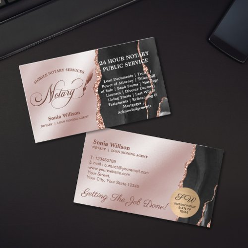 Mobile Notary and Loan Signing Agent Rose Gold Business Card